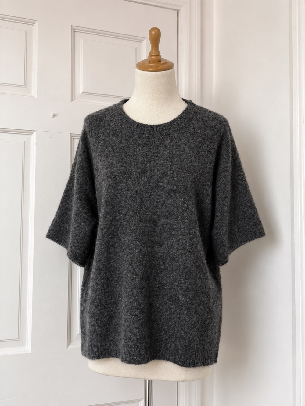 Free People Charcoal Heather Short Sleeve Knit Top